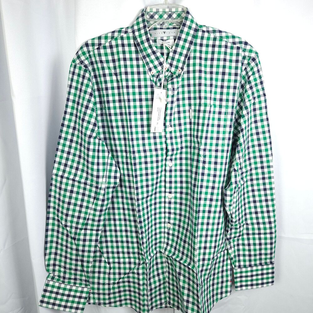 NWT Five Four Club Mens XL Green Plaid Long Sleeve‎ Cotton Button Down Shirt